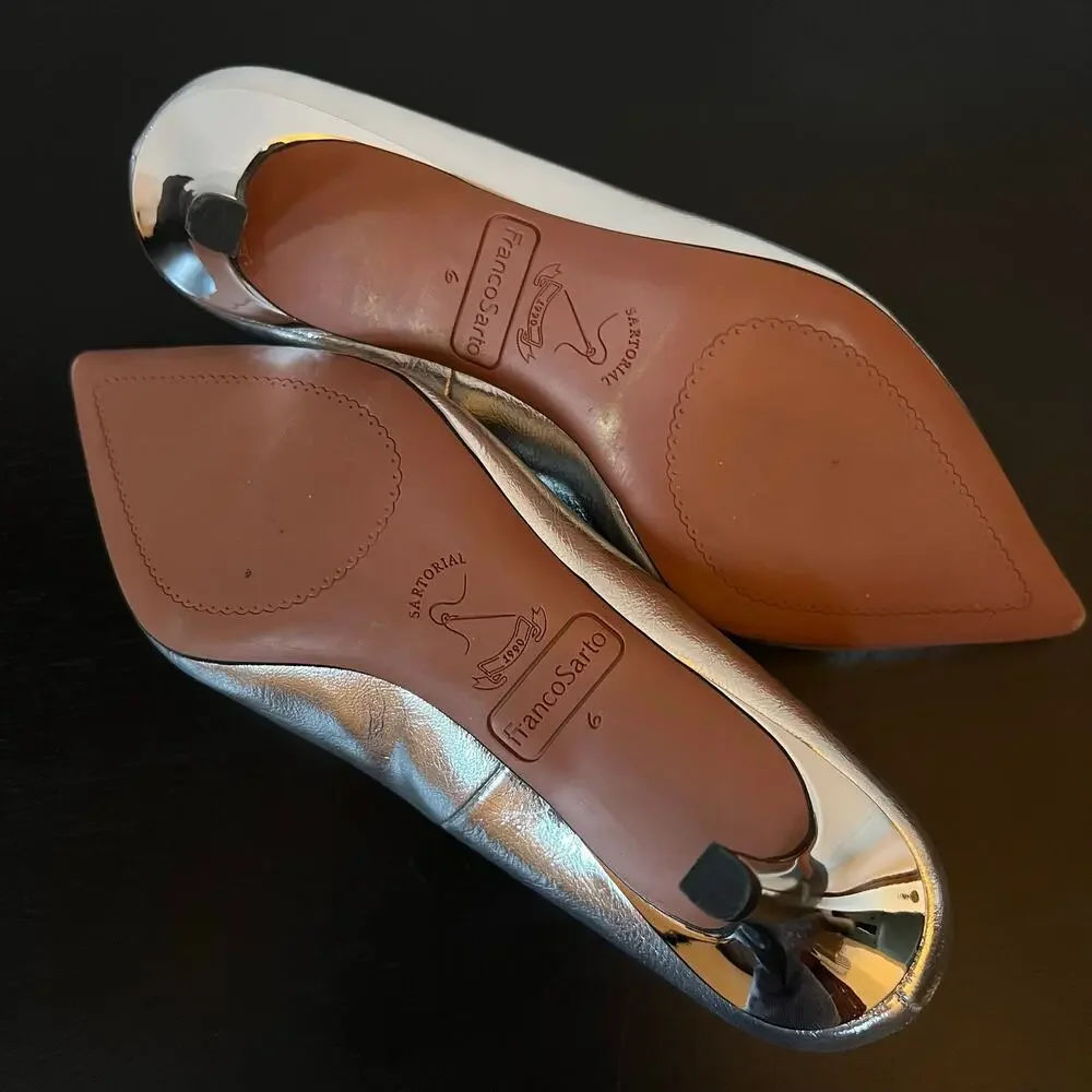 Franco Sarto Metallic Silver Pointed Toe Kitten Heel Women's Size 6M